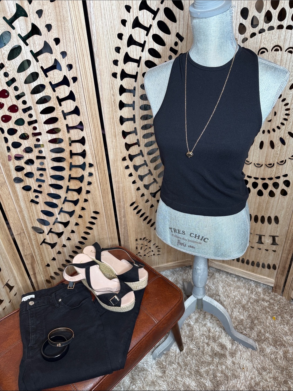 Three Bird Nest Black Ribbed Tank Top